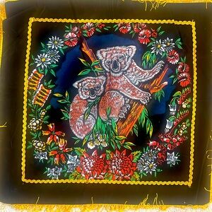 Brand New Vintage Hand Painted Velvet Koala Tapestry Pillow Case or Wall Hanging